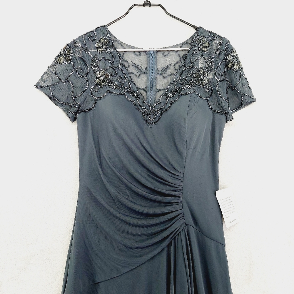 New Xcape Beaded Short Sleeve Ruched Evening Gown P4581 - Picture 4 of 11